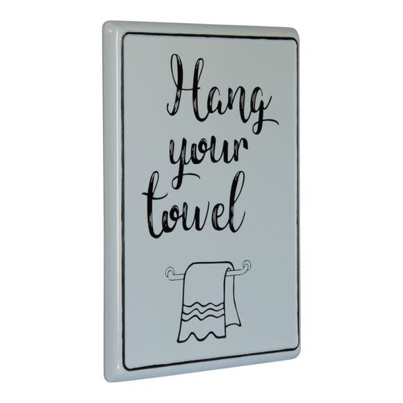 Hang Your Towel Bathroom Enameled Metal Wall Plaque 13.75 Inches - Picture 1 of 5